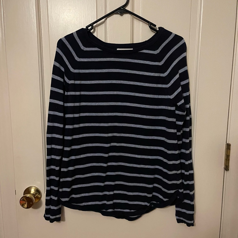 Kim Rogers Navy and Light Gray Striped Top